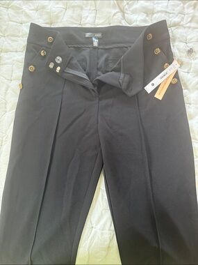 Aqua Black High-Waist Trousers with Gold Button Detail